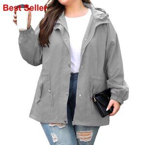 Lightweight Waterproof Rain Jacket with Hood Plus Size Windbreaker